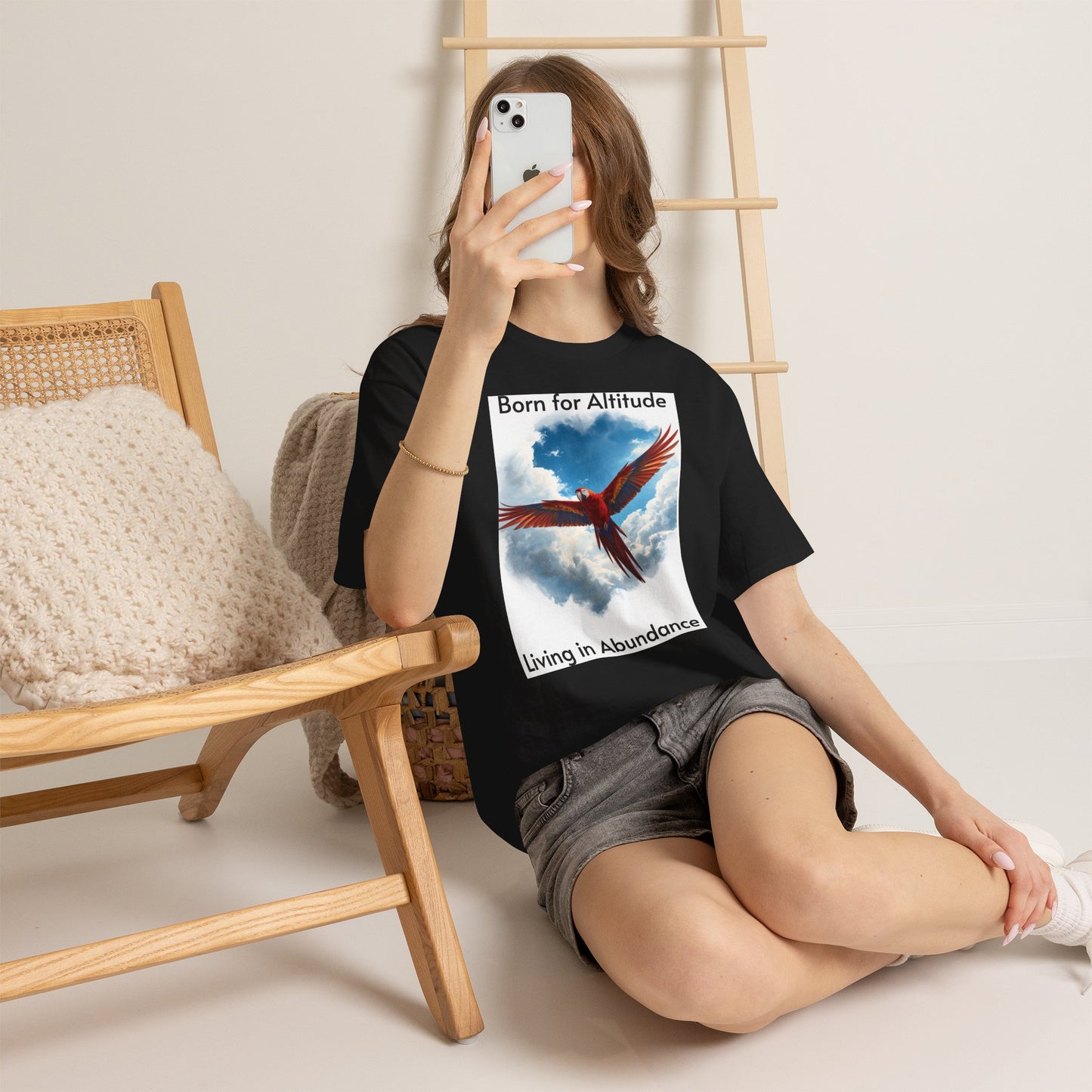 "Born for Altitude, Living in Abundance" Inspirational Scarlet Macaw T‑Shirt