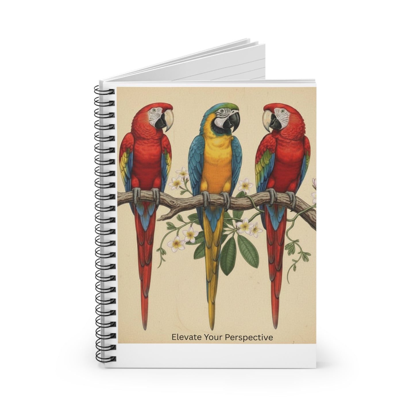 Elevate Your Perspective Spiral Journal — Three Macaws Tropical Bird Notebook Nature Lover Gift