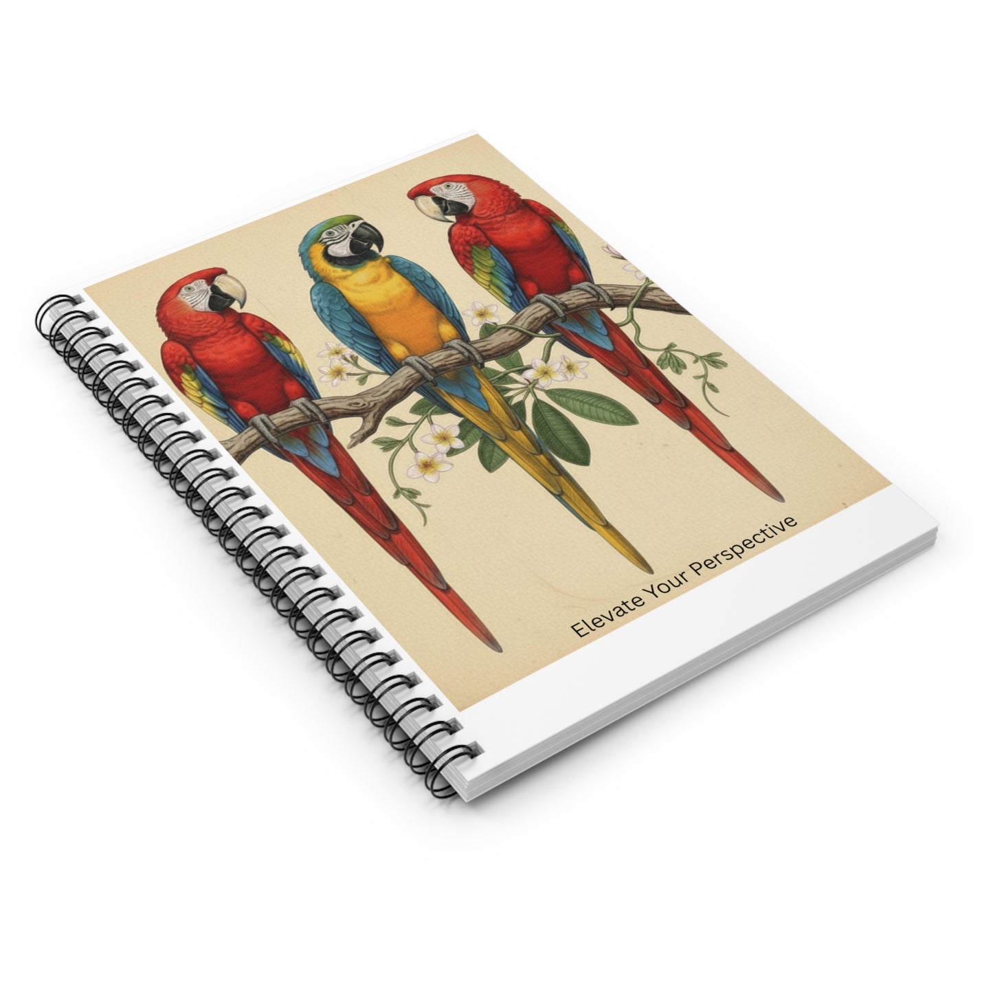 Elevate Your Perspective Spiral Journal — Three Macaws Tropical Bird Notebook Nature Lover Gift