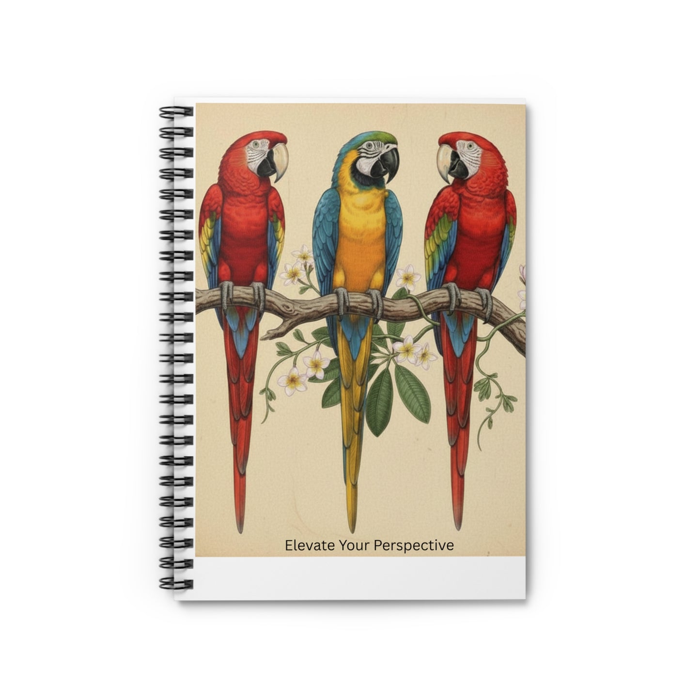 Elevate Your Perspective Spiral Journal — Three Macaws Tropical Bird Notebook Nature Lover Gift