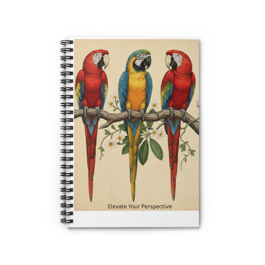 Elevate Your Perspective Spiral Journal — Three Macaws Tropical Bird Notebook Nature Lover Gift