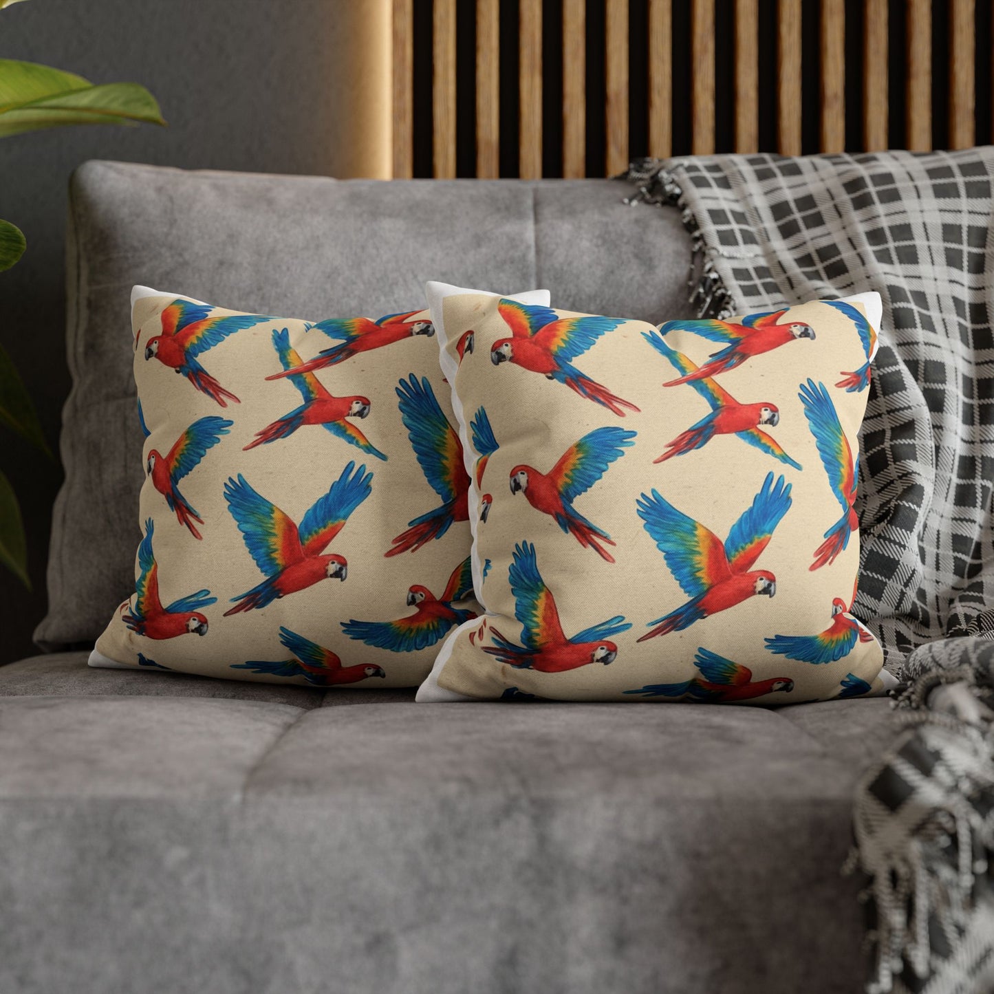 Tropical Macaw Pattern Throw Pillow Cover — Colorful Parrot Home Decor Pillow Bird Lover Gift